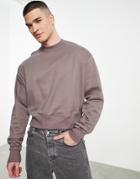 Asos Design Organic Oversized Heavyweight Sweatshirt With Stitch Detailing In Blue - Part Of A Set-brown