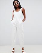 Asos Design Denim White Zip Front Jumpsuit - White