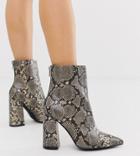 London Rebel Wide Fit Pointed Block Heeled Boot In Snake