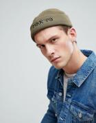 Asos Mini Fisherman Beanie In Green With Tokyo Embroidery - Green