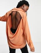 Skylar Rose Satin Open Back Shirt In Orange