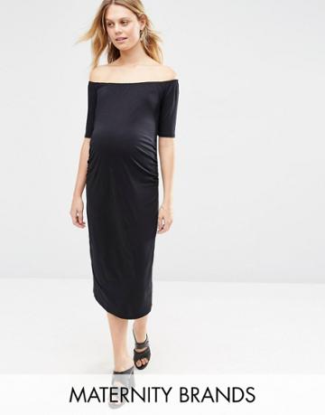 Bluebelle Maternity Bardot Bodycon Dress - Black