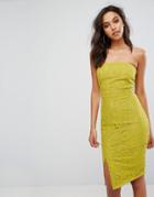 Missguided Asymmetric Frill Lace Bandeau Midi Dress - Yellow