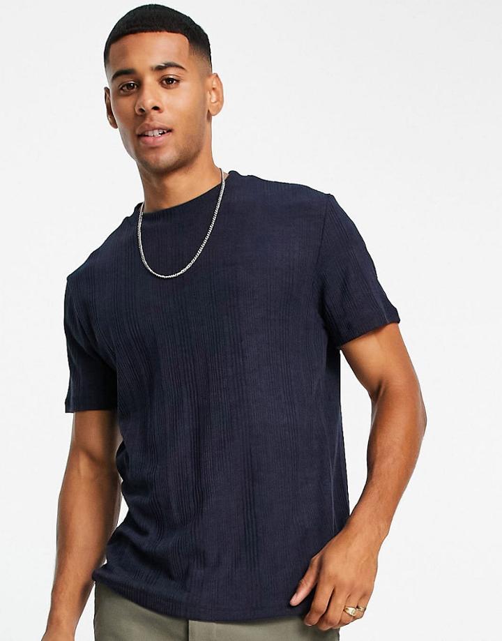 Asos Design Rib T-shirt In Navy-blues