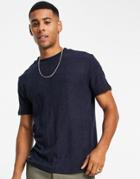 Asos Design Rib T-shirt In Navy-blues