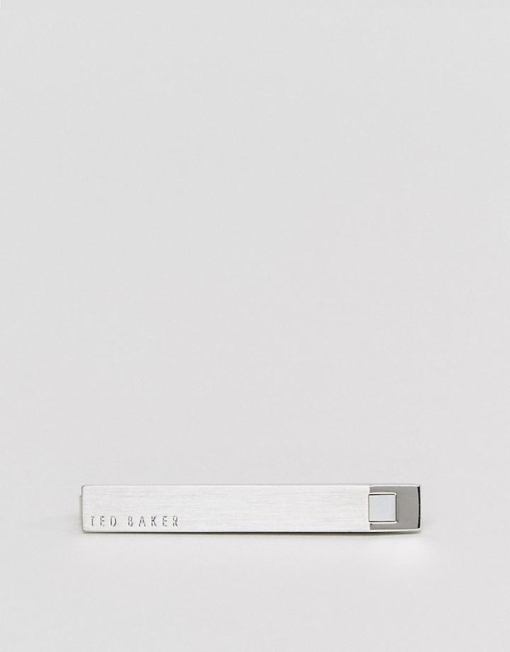 Ted Baker Silver Tie Bar With Corner Crystal Stone - Silver