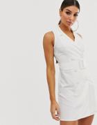 Asos Design Sleeveless Tux Mini Dress-white