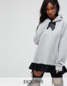 Milk It Vintage Peplum Hoodie With Ribbons - Gray