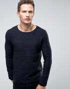 Selected Homme Sweater In Waffle Texture - Navy