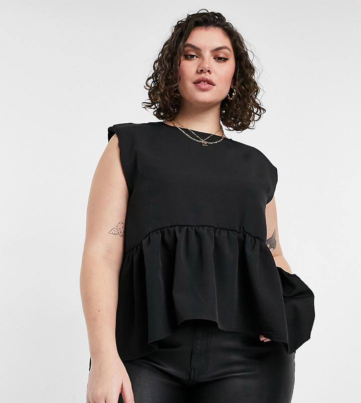 In The Style Plus X Lorna Luxe Shoulder Detail Smock Top In Black