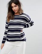 Brave Soul Stripe Sweater With Zip Back - Navy