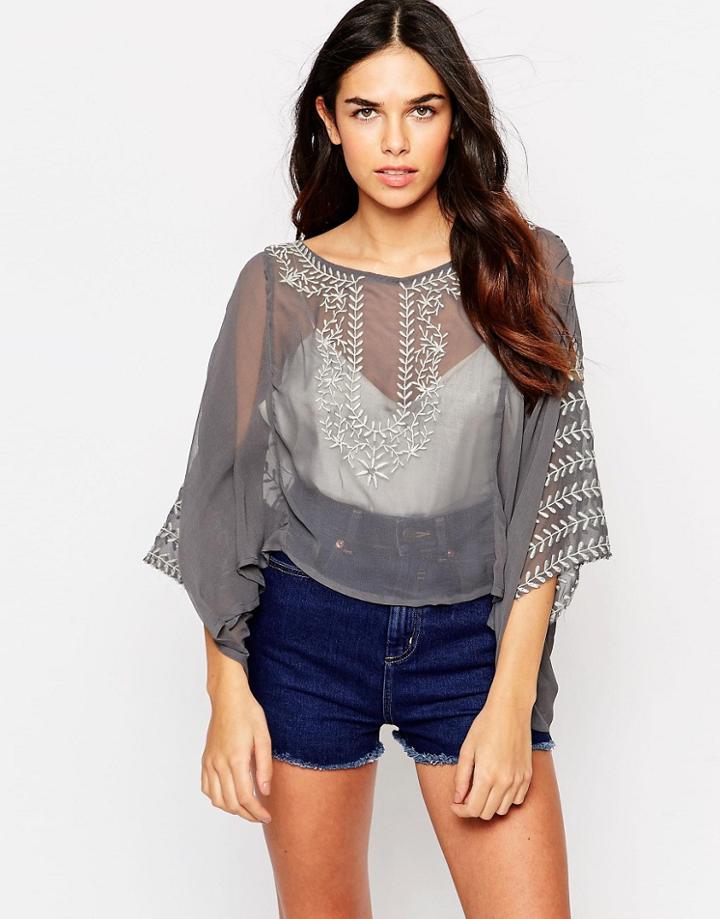 Hazel Emboidered Smock Top - Gray