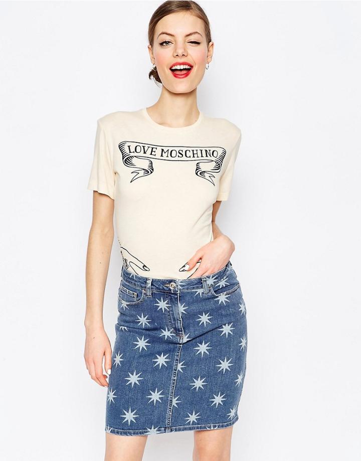 Love Moschino Tattoo Hands T-shirt - Cream