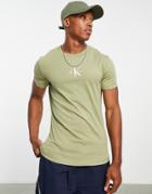 Calvin Klein Jeans Icon Monogram Logo Slim Fit T-shirt In Green