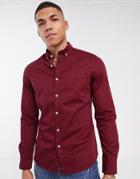 Asos Design Stretch Slim Denim Shirt In Burgundy