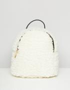 Asos Design Mini Shearling Backpack - Cream