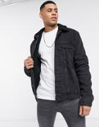 Asos Design Denim Jacket With Teddy Lining In Black