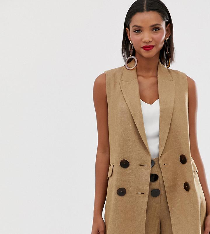 Mango Button Front Herringbone Vest In Brown - Brown