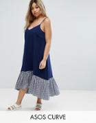 Asos Curve Cami Midi Dress With Dropped Hem In Gingham - Multi