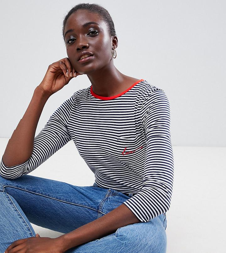 Warehouse Long Sleeve Love Top In Stripe - Multi