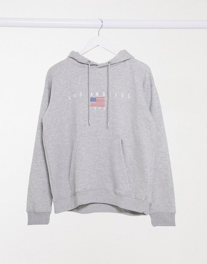 Daisy Street Oversized Hoodie With Los Angeles Print-grey
