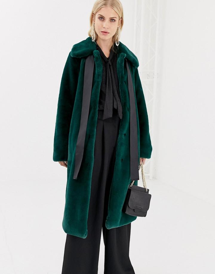 Y.a.s Faux Fur Coat With Neck Tie - Red