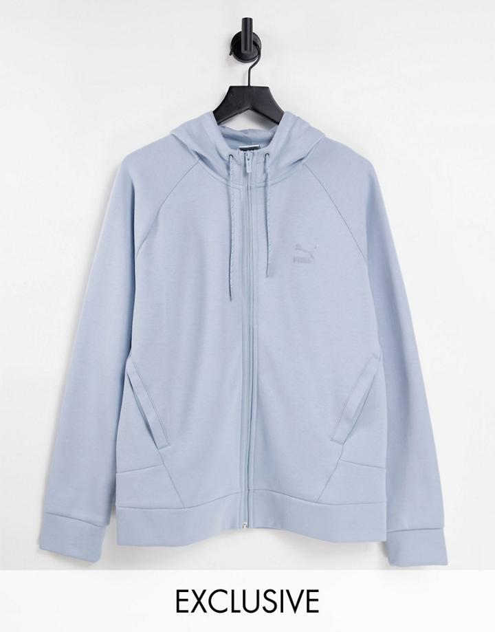Puma Classics Tech Zip Up Hoodie In Blue Fog - Exclusive To Asos-blues