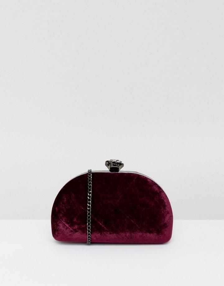 True Decadence Burgundy Velvet Half Moon Clutch Bag - Red