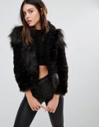 Vero Moda Patchwork Faux Fur Jacket - Black