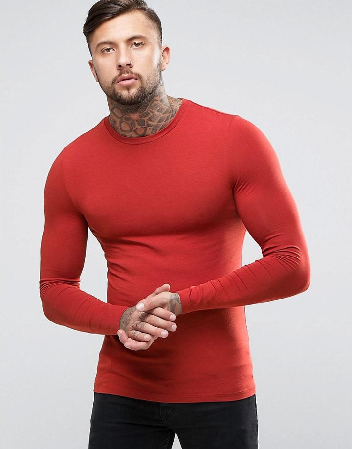 Asos Extreme Muscle Fit Long Sleeve T-shirt In Red - Red