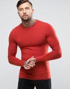 Asos Extreme Muscle Fit Long Sleeve T-shirt In Red - Red
