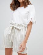 Mango Stripe Tie Wasist Turn Up Shorts - Multi