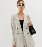 Na-kd Stripe Double Breasted Longline Blazer In Beige - Beige