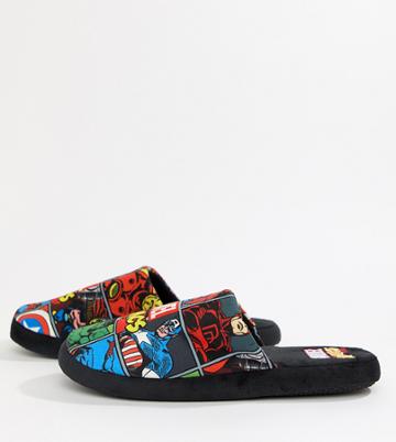 Fizz Marvel Print Slippers Exclusive At Asos - Black