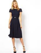 Asos Simple Midi Skater Dress With Belt - Blue