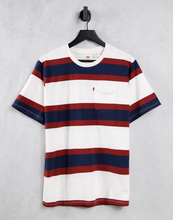 Levi's T-shirt In Cream With Stripes And Small Logo-white