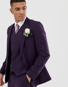 Asos Design Wedding Skinny Suit Jacket In Purple Micro Texture - Purple
