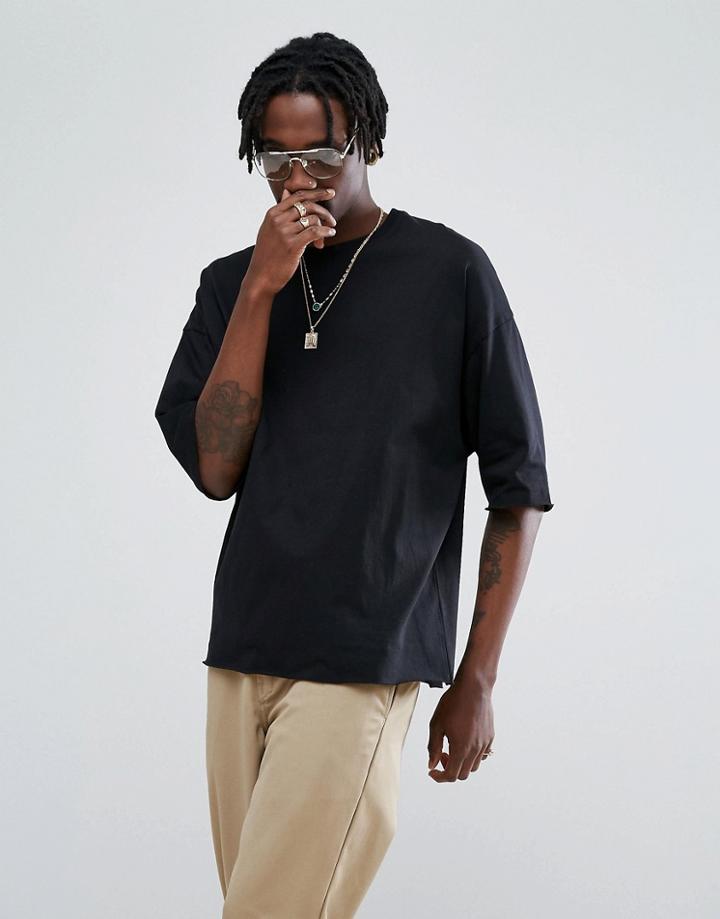 Asos Heavy Weight Super Oversized T-shirt With Raw Edges - Black