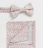 Asos Design Wedding Bow Tie And Pocket Square Pack In Pink Floral