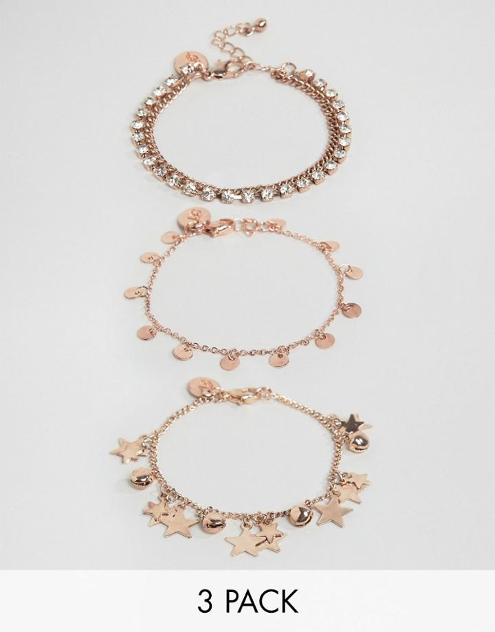 Ashiana 3 Pack Bracelets With Star And Coin Detail - Gold