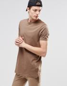 Asos Super Longline T-shirt With Step Hem And Side Splits In Brown - Coco Brown