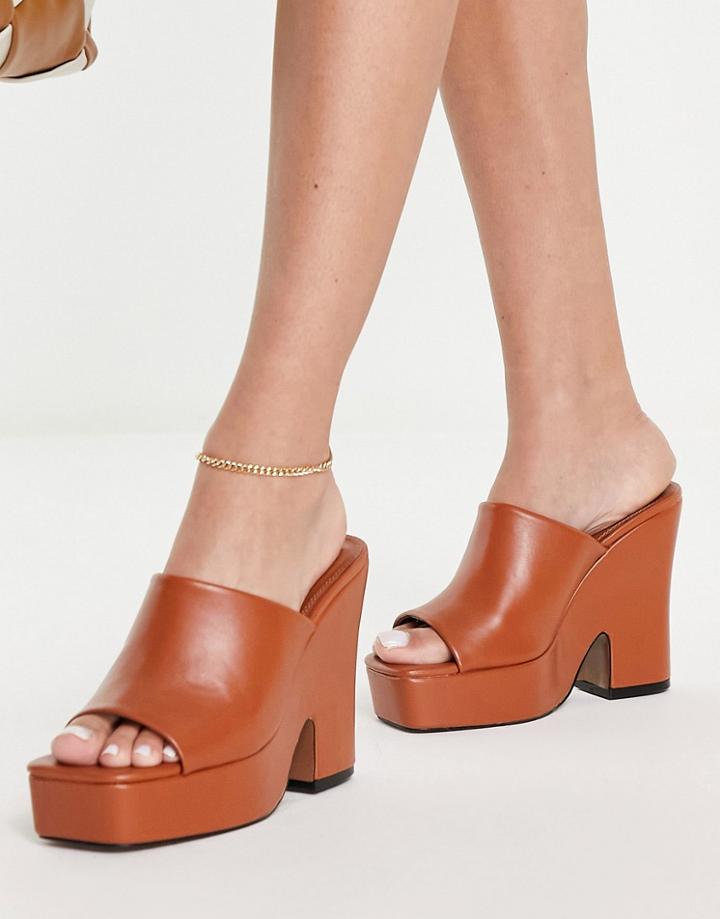 Asos Design Nolan Flared Platform High Heeled Mules In Tan-brown