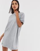 Asos Design T-shirt Dress With Rolled Sleeves And Wash-gray