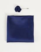 Gianni Feraud Wedding Plain Floral Lapel Pin With Pocket Square In Navy