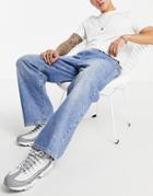 Topman Paint Splat Extreme Baggy Jeans In Mid Wash-blues