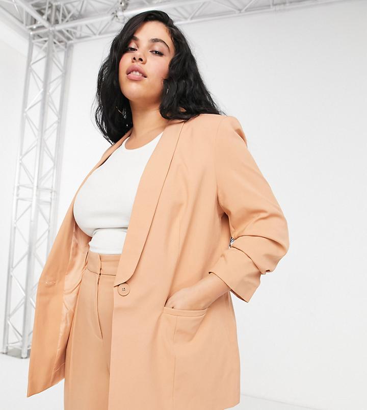Asos Design Curve Mix & Match Tailored Suit Blazer In Blush-pink