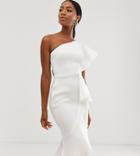 True Violet Exclusive One Shoulder Asymetrical Midi Dress In White