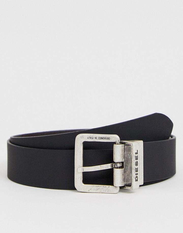 Diesel Reversible Logo Keeper Belt In Black/brown - Black