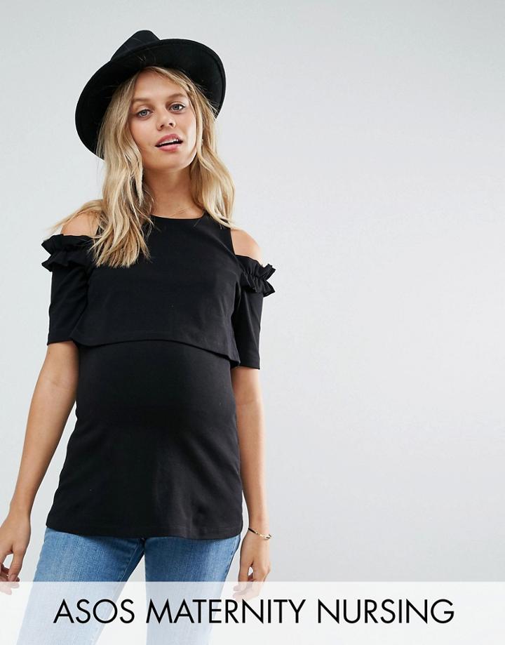 Asos Maternity Nursing Cold Shoulder Sweat Top - Black