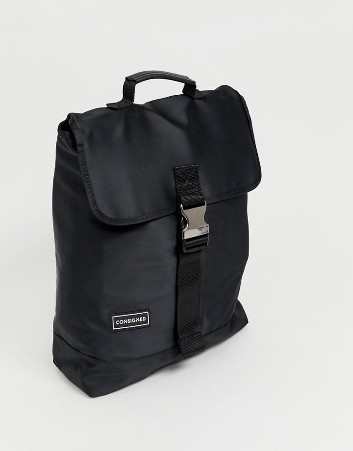 Consigned Black Satin Effect Backpack - Black